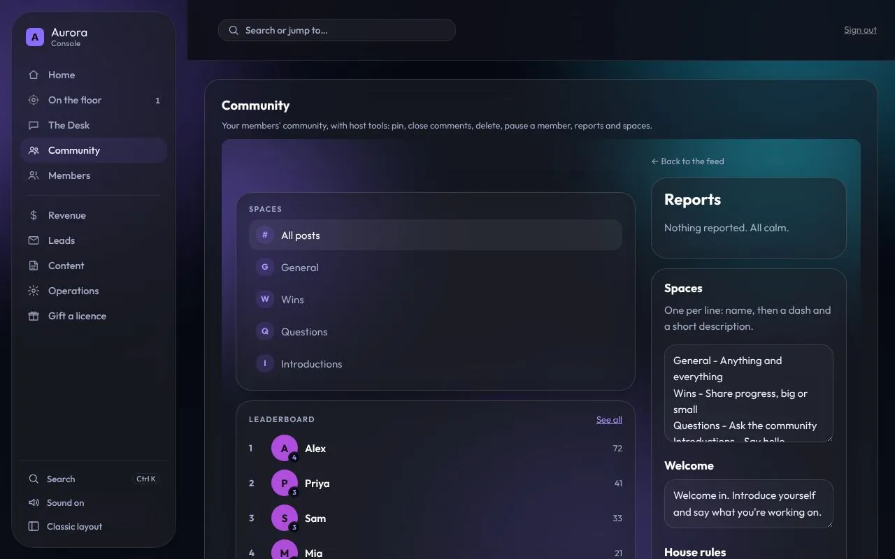 Console: the community for Aurora
