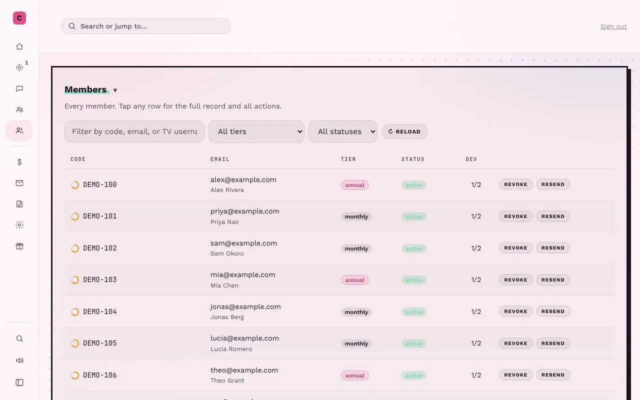 Console: members for Chunky Studio
