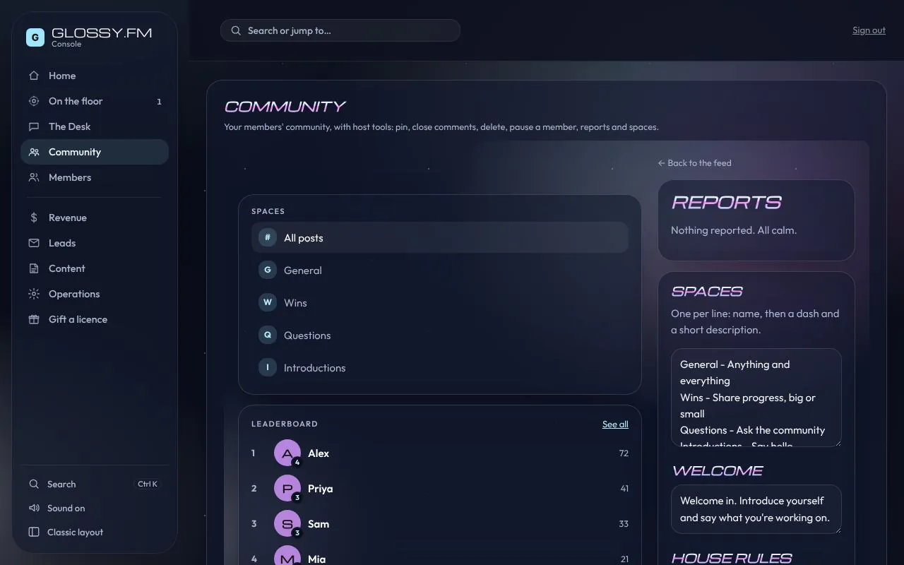 Console: the community for GLOSSY.FM