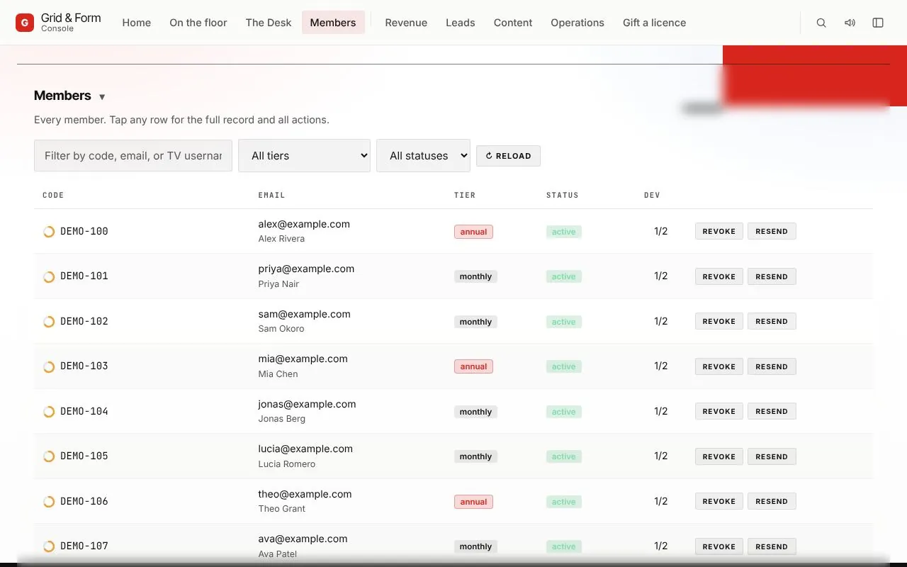 Console: members for Grid & Form