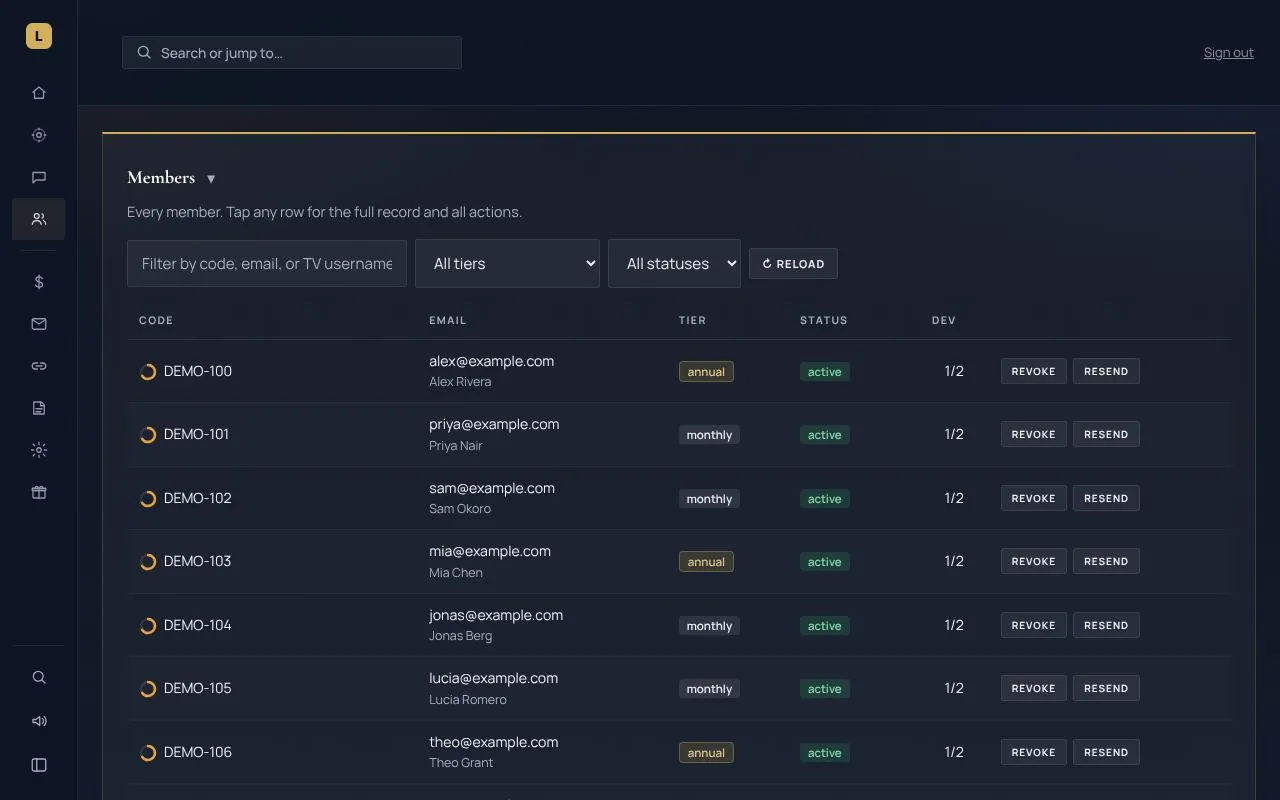 Console: members for Ledger Desk