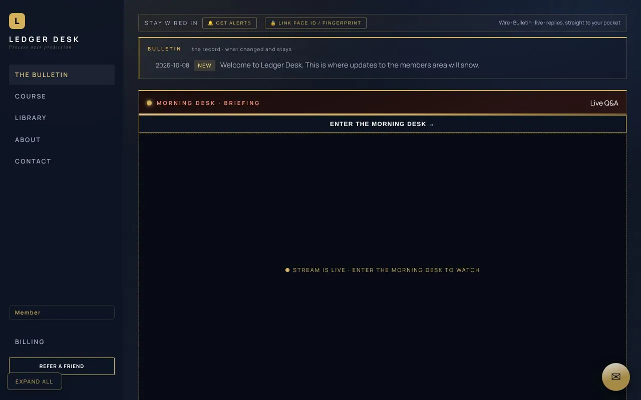 The course for Ledger Desk