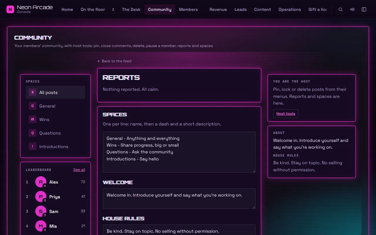 Console: the community for Neon Arcade