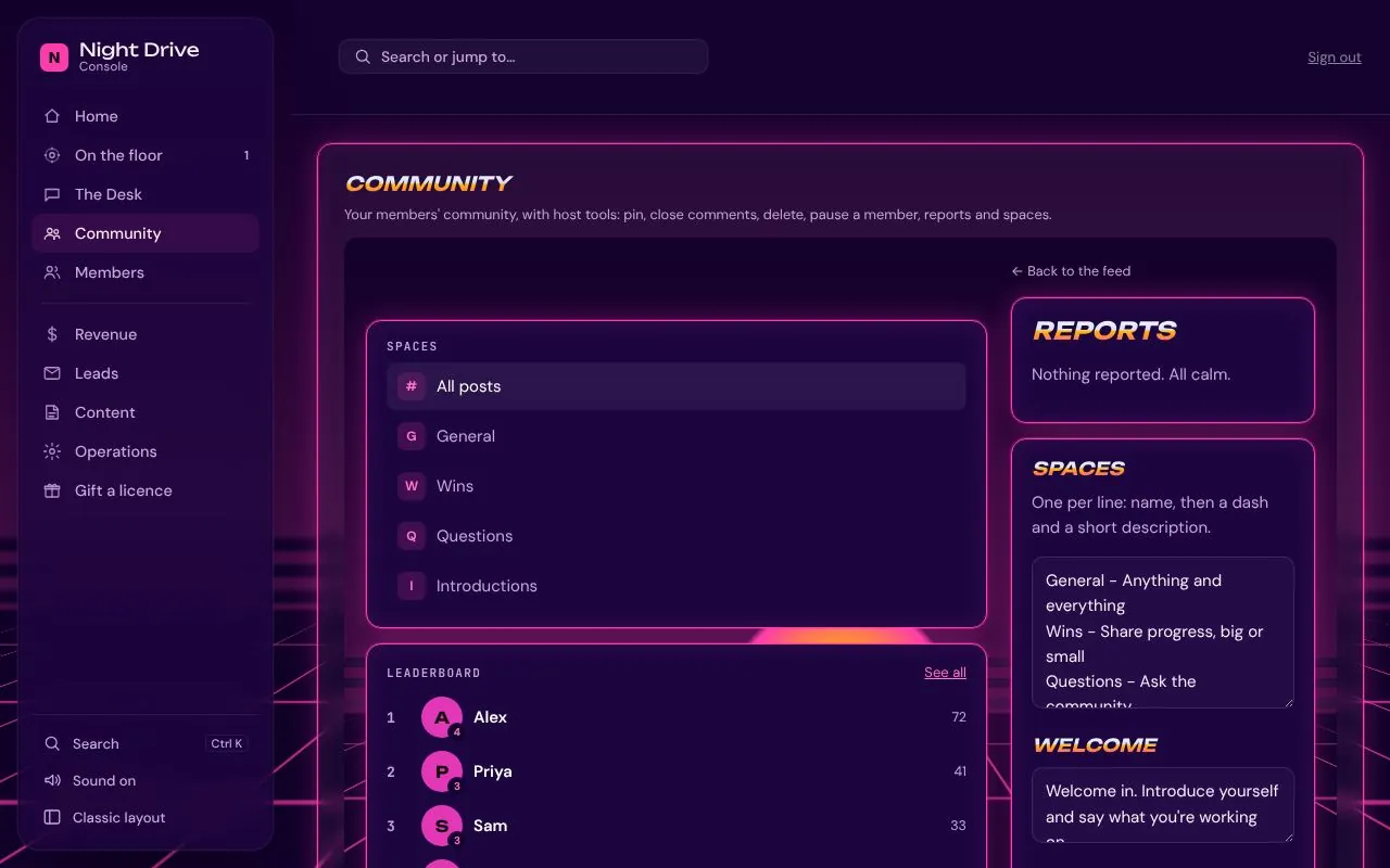 Console: the community for Night Drive