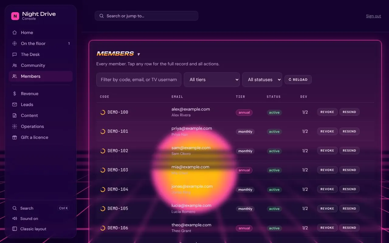 Console: members for Night Drive