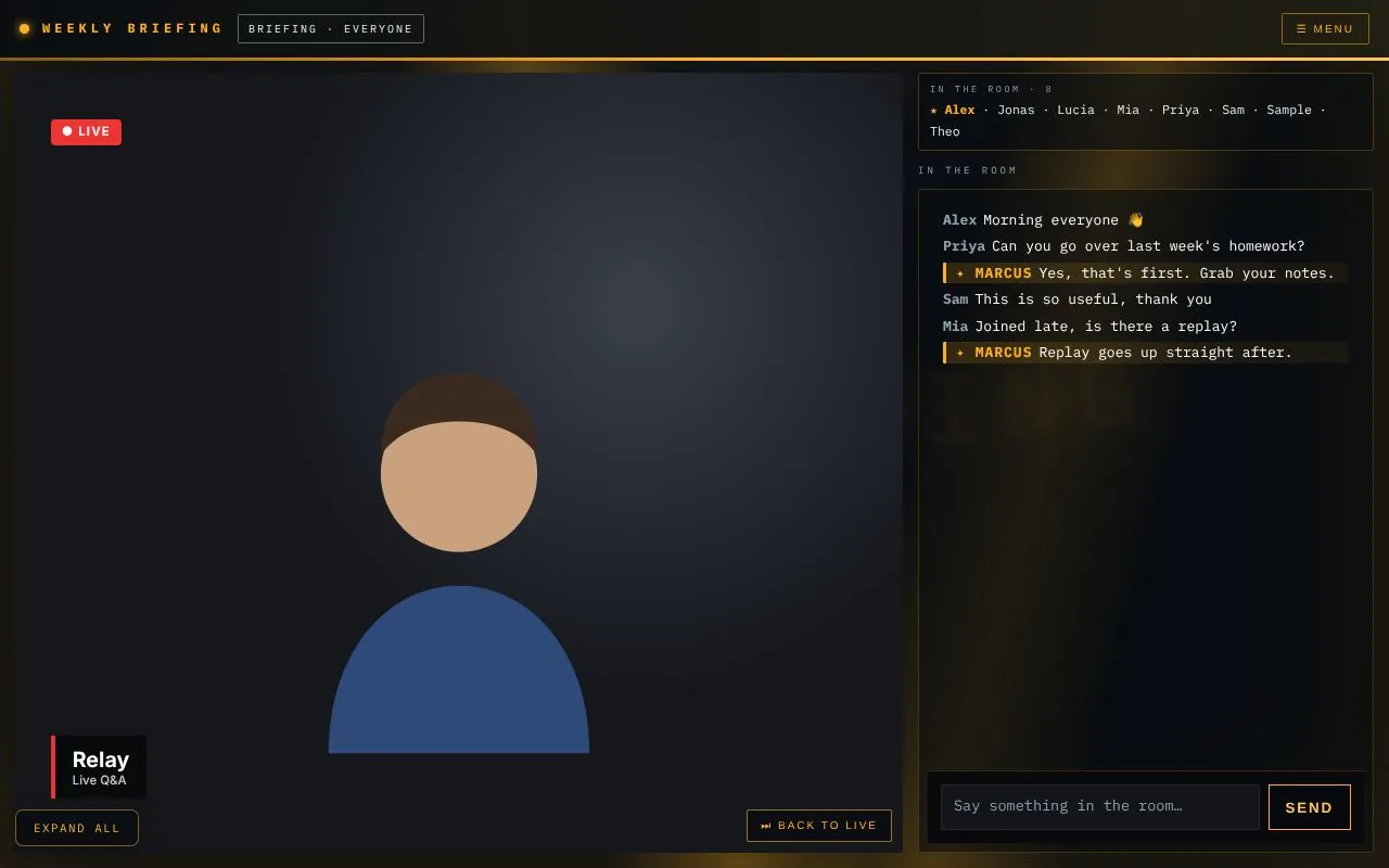 Live sessions for Relay