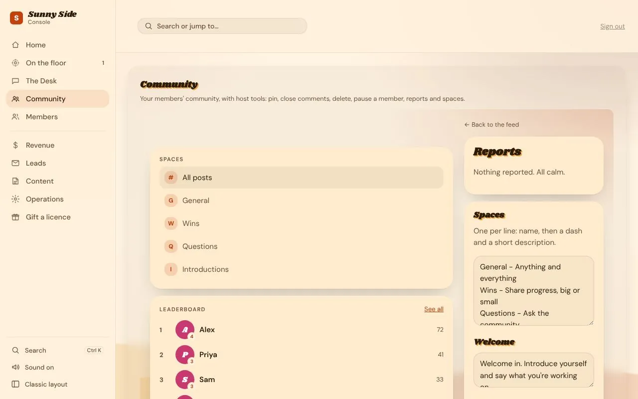 Console: the community for Sunny Side